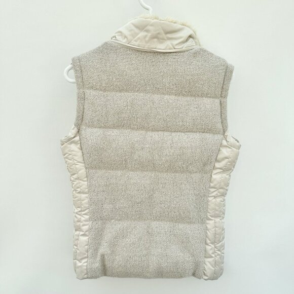 Zara Trafaluc Quilted Puffer Vest Beige SZ Large Removable Hood, Faux Fur Collar - Picture 11 of 16